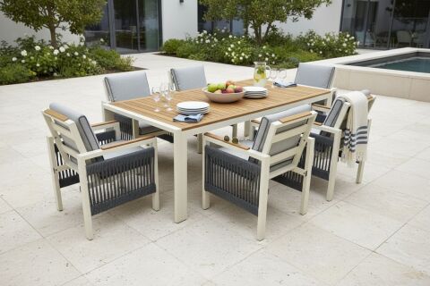 100x200 Alüminyum Enzo Masa Takımı | (Alüminyum Kumsal 6 Sandalye)