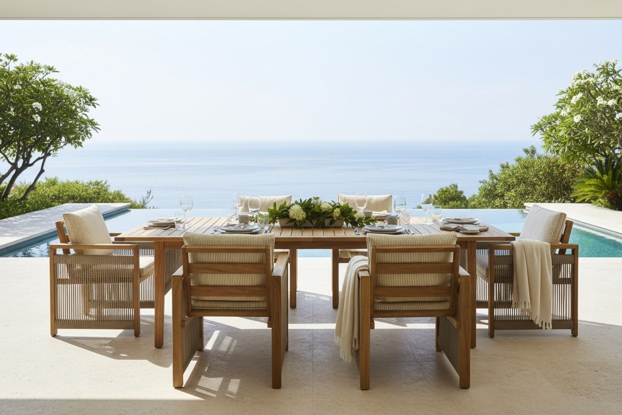 100x200 Iroko Kumsal Masa Takımı | ( Iroko Kumsal 6 Sandalye)