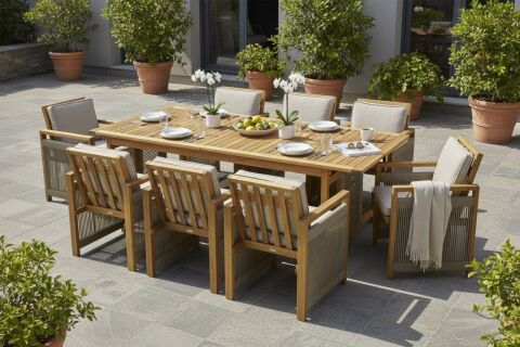 110x250 Iroko Kumsal Masa Takımı | ( Iroko Kumsal 8 Sandalye)