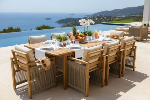 110x250 Iroko Kumsal Masa Takımı | ( Iroko Kumsal 8 Sandalye)